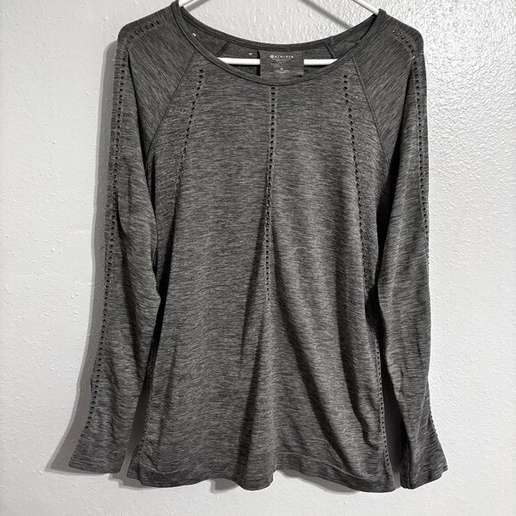 Athleta Gray Long Sleeve Perforated Top Medium Lightweight Activewear Stretchy - Picture 5 of 10